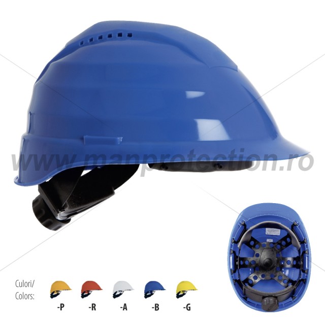 Casca de protectie Rockman + dispozitiv de reglare rapida + suspensie plastic, art.D268 ( 2694 DR )